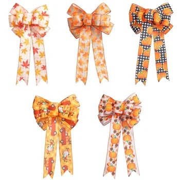 Модни прости коледни панделки от кленов листа Есенни декорации за празнични партита Панделки от тиква се предлагат в най-различни стилове