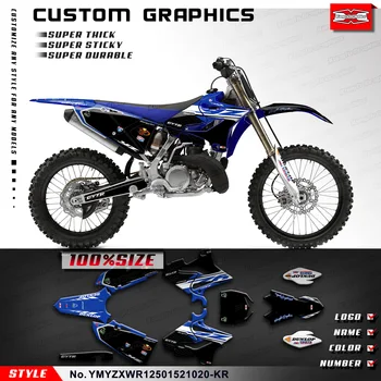 Комплект стикери за мотоциклет KUNGFU GRAPHICS MX за Yamaha YZ125 YZ250 WR 125 250 2015 2016 2017 2018 2019 2020 2021, Черен син