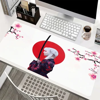 Черно-Бели Настолни Японски Подложки Подложка За Мишка Sakura Cherry Blossom Art Голяма Подложка За Мишка На Поръчка Клавиатура Домашен Компютър Подложка За Лаптоп