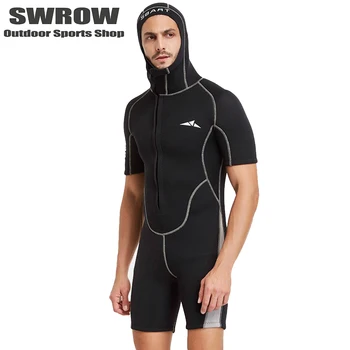 3 мм неопреновый водолазный мъжки костюм с къс ръкав и качулка на цип отпред, на костюм за сърф, подводен риболов, топъл костюм за гмуркане