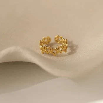 Стилен пръстен със звезда от неръждаема стомана за жени, прости стилни бижута за пръстите и с консистенция, водоустойчиви