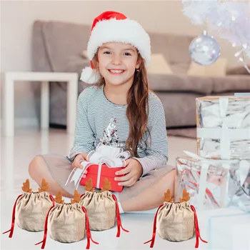 Коледни пакети за бонбони, чанти с оленьими рога, кадифе, подаръчни пакети със заек на съвсем малък, чанти за дропшиппинга, украса за парти 2023 Навидад New