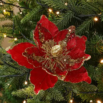 Блестящ изкуствени цветя, украса за Коледната елха, Цвете, Коледно Дърво, Окачена висулка, Цветен блясък, Изкуствен Украшение Цвете, Декор