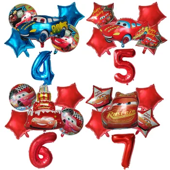 6шт анимационни машинки 32-инчов номер балон от фолио Светкавица Маккуин Набор от хелий балони, Украса на парти по случай рождения Ден на Детски играчки детски душ