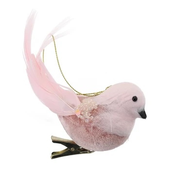 Нежно розова украса във вид на елхи, имитирующее полистирен пера на птици ръчна изработка, реалистично и очарователно