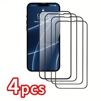 4шт Закалено Стъкло С Пълно Покритие За iPhone 13 14 Pro Max 12 11 Pro 15 Plus Екран Протектор За iPhone 7 8Plus XR XS Max Glass
