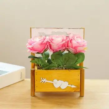 имитация на 20-centimetric розово бонсая, реалистично выглядящая, без поливане, 3-головчатые рози, изкуствено растение в саксия, роза, реквизит за снимки