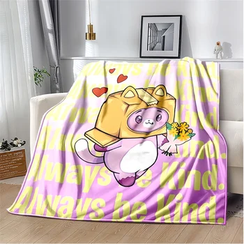 Меко плюшевое одеяло Lankybox с анимационни принтом, покривки за хол, спални, легла, мека мебел, своята практика за пикник