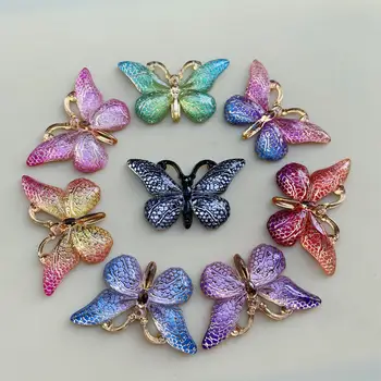 Смесени цветове Пеперуда Естествен камък Изпъкнали серия Кабошоны от смола с плоска задната част на Бижута, Аксесоари 10шт 23*38 мм -B27A