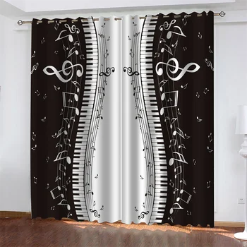 Завеса с музикален символ, напечатанная в хола, спалнята, светопропускаемость 90 грама материал от полиестерни влакна, плат за пердета, две панел