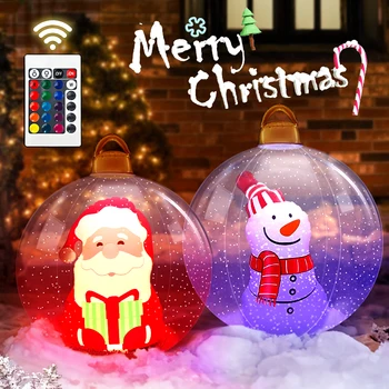 Надуваем Коледна топка от PVC с дистанционно управление, 55 см Гигантски Led светлинен Коледна топка, украсена с Улични украси за партита в двора