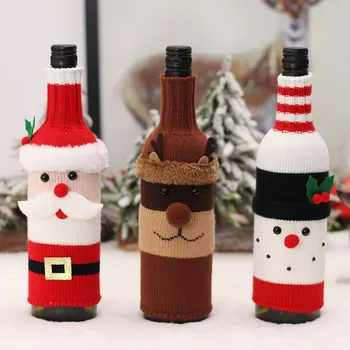 Коледна украса Вязаный вълнен пояс Набор от бутилки вино за възрастни хора с Декор на масата Декорация на кухня