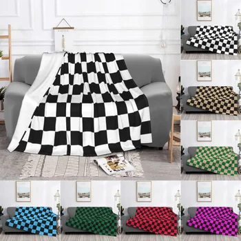 Черно-бяло одеало с модел на шахматна дъска модел на Удобно Меко Фланелевое есен клетчатое одеяло с геометричен модел за дивана колата Спални