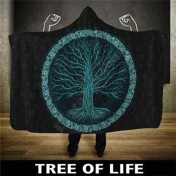 Одеало с качулка Viking Viking Tree of Life С 3D Принтом, Подходящ За носене Одеало За Възрастни, детско Одеало, одеало, покривка