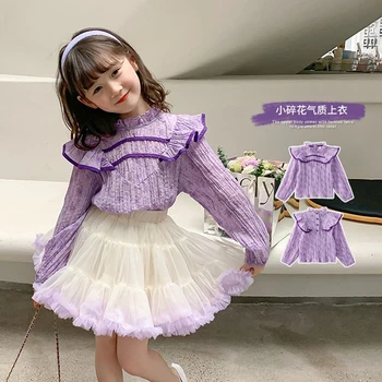 Скъпа лилава блуза + поли, костюми от 2 теми, Лятна рокля-пакет на принцеса за момиченца, Корейската Пролетно облекло за деца, детски дрехи за момичета
