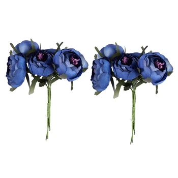 Букет от 12 бр. наподобяващи копринени тъкани на булката с цветя в ръцете, декоративни цветя (царски син, лилава сърцето)