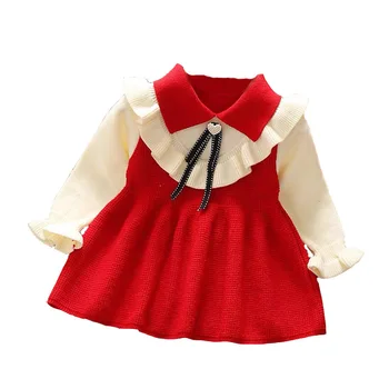 Нов детски пуловер 2023 г. съобщение на han в пролетно-есенната премяна baby 1 в западен стил, вязаное бебешка рокля на принцеса, рокля