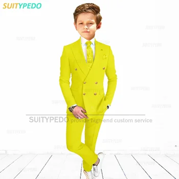 Модерни костюми за момчета, 2 броя, приталенные двубортные жълти бебешки смокинги за сватбени партита, абитуриентски, официални детски блейзър с штанами
