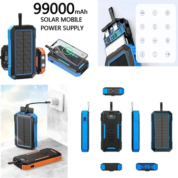 Захранване за слънчеви панели, безжична зареждане, слънчево зарядно устройство за телефон с капацитет 99000 ма с лагер лампа, зарядно устройство за мобилен телефон, USB-захранване