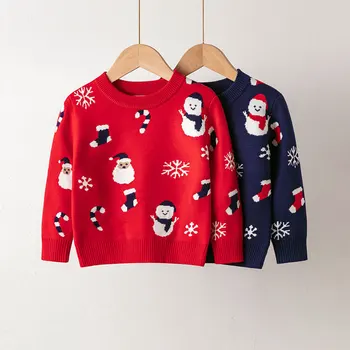 Детски пуловер за новородено, Коледа, снежен човек, пуловер с кръгло деколте за момчета, пуловер от 2 до 6 години