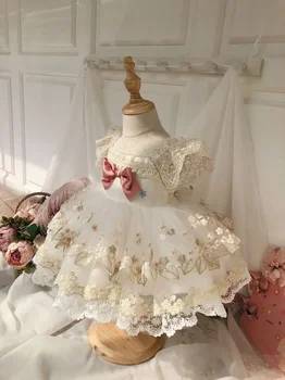Испанското винтажное принцеса рокля в стил Лолита свързани с лък и къс ръкав за рожден Ден, Кръщене, Великден, Празнични рокли за момичета