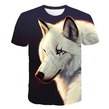 Тениска с изображение на вълк, ежедневни детски дрехи на модел за малки момчета и момичета, лятна детски дрехи с къс ръкав, тениска с принтом животински и Вълк
