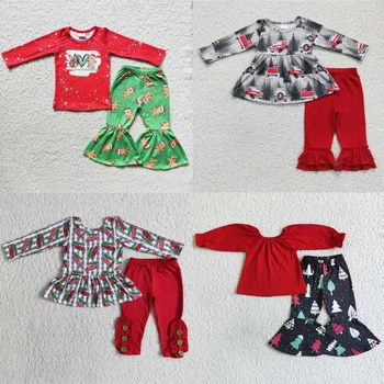 Продажба на едро на Коледно облекло с дълги ръкави за деца; блузи с елочными пряниками; Детски дрехи; Панталони за малки момичета; Детски комплект