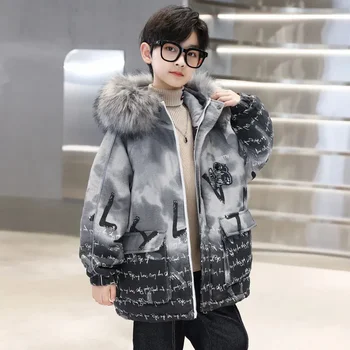 2023 Якета за момчета, зимни нови детски изолирана палто с качулка за тийнейджъри, яке за деца от 4-14 години, ветрозащитная топла горна дреха CH183