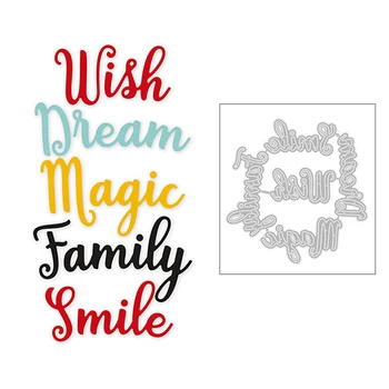 Горещо нов английската дума 2020 г. Писмо Желание Мечта Фея Семейна Усмивка Метални печати Фолио и scrapbooking за направата на картичка без печат