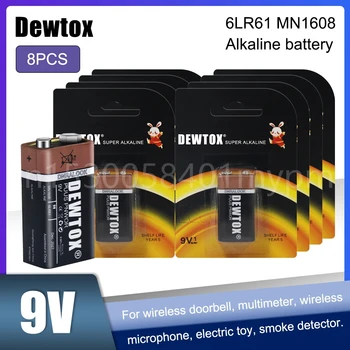 8ШТ Оригинален Dewtox Висока производителност 9V 6F22 PPP3 6LR61 MN1604 Алкална Батерия за MP3 Walkman Безжични Слушалки Крилото на Разговора