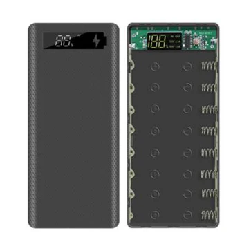 5 В Двойна USB 8X18650 Калъф за захранващ блок с цифров дисплей Зарядно устройство за мобилен телефон, Държач на батерии 18650-черен