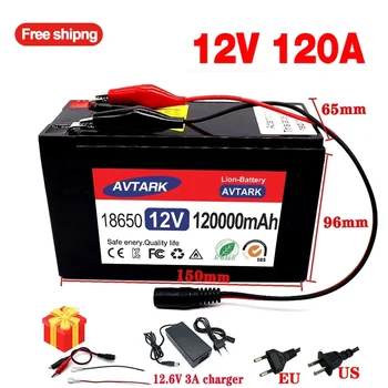 12V 120Ah 18650 литиево-йонна батерия за Слънчеви панели 30A вграден сильноточный батерия электромобиля BMS + зарядно устройство 12.6 V