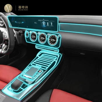 За Mercedes Benz AMG CLA 2020-2023 Вътрешна, централна конзола на автомобила със защита от надраскване от TPU прозрачен защитен филм Shift position Piano