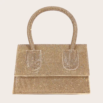 Дамска чанта, златна чанта с кристали, Вечерна сватбената чанта-клатч, модерна чанта през рамо