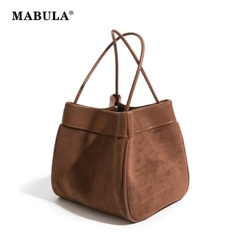 MABULA Стилна чанта-тоут за жени, реколта кафява чанта от изкуствена велур, малка ежедневна чанта, модерен Корейски чанта за пазаруване.