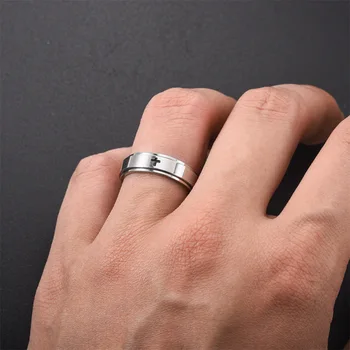 Винтажное пръстен-кръст от неръждаема стомана Shuangshuo за мъже, снимающее стрес, въртящо пръстен-непоседа, минималистичные бижута