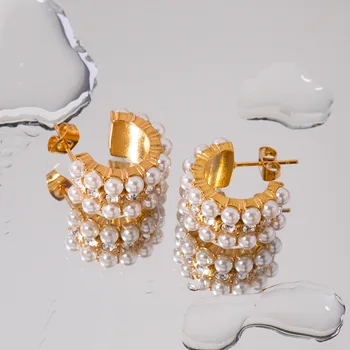 Обеци с перли и цирконий във формата на миди от неръждаема стомана, дизайнерски обеци-карамфил в ретро стил за момичета в стил бохо, дамски аксесоари, готически бижута